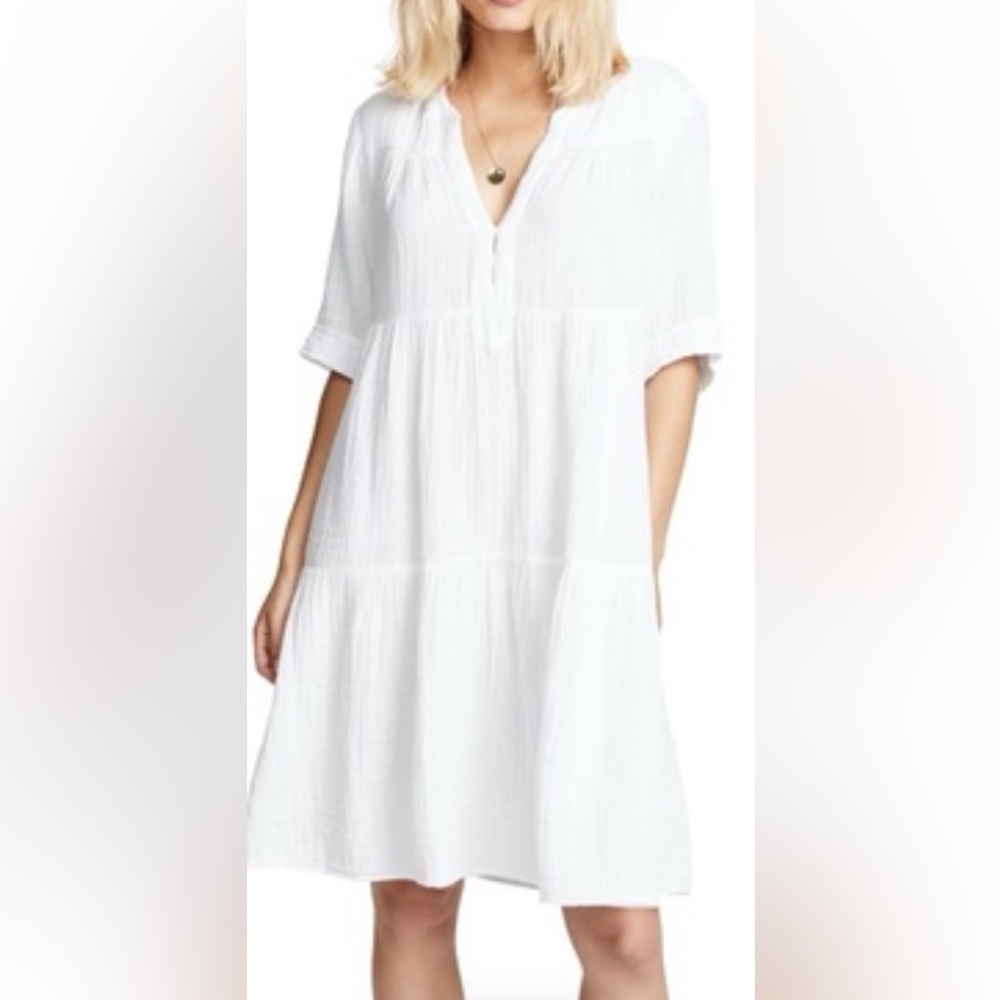 XiRENA White Gauze Tiered Short-Sleeve Dress